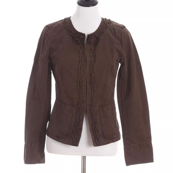 🆕 J CREW Blazer Jacket Women's 10 Brown Ruffles Classic Twill Chino Fall Preppy - Picture 1 of 8